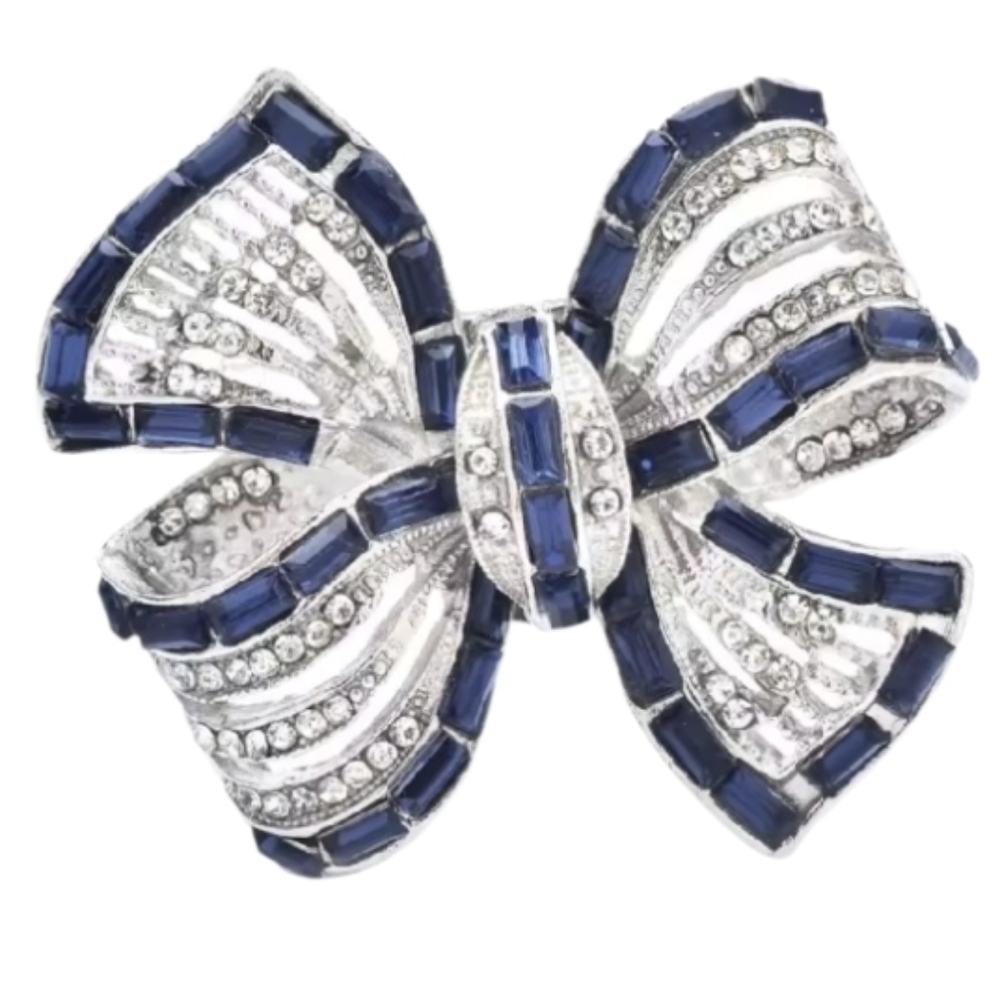 Blue Silver Bow Brooch Pin Charm Scarf Jacket Sweater Coat Hat Bag | NWOT